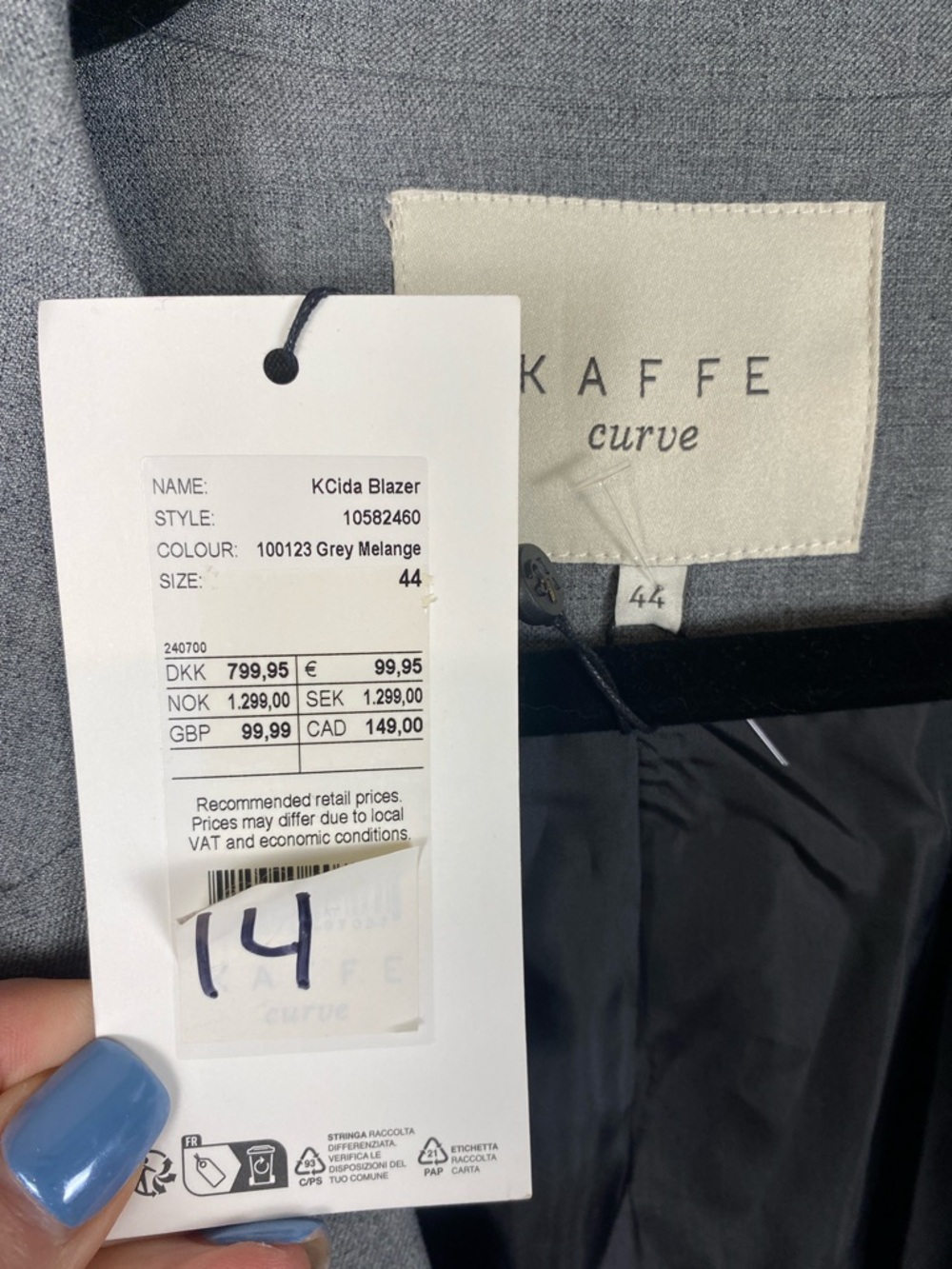 Kaffe Curve IDA Short Sleeve Grey Lightweight Classic Neutral Coat Blazer Sz 14 - Picture 11 of 16